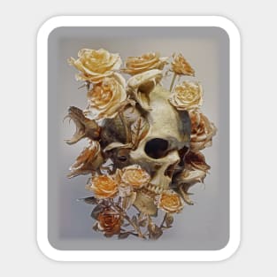 Human skull with snake heads surrounded by dry roses. Sticker